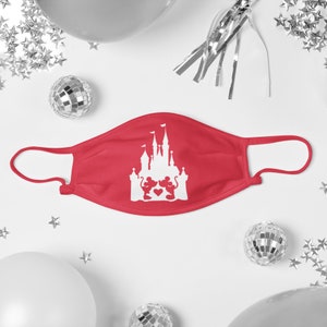 Disney Mickey And Minnie Love Castle Face Mask, Disney Anniversary Valentines Day Face Mask, Disney Bride Face Mask, Disney Vacation Mask