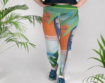 tropical leaf design  All-Over Print Plus Size Leggings
