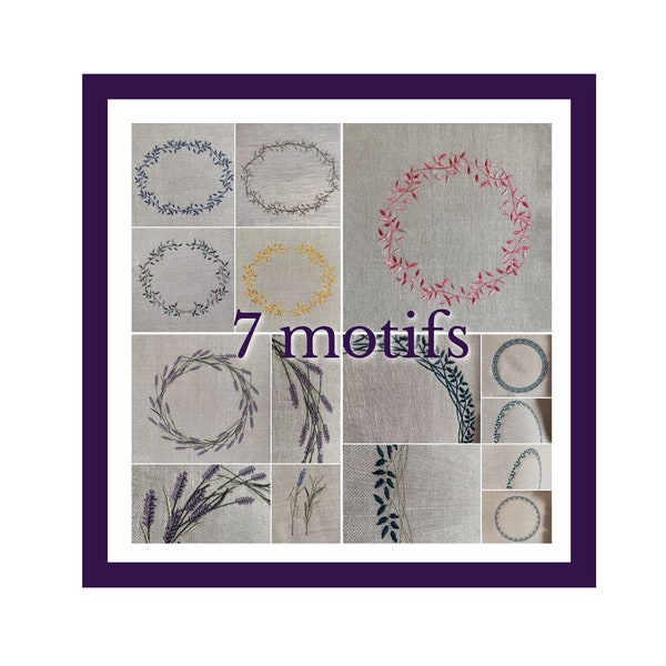 7 motifs couronnes de fleurs, rameaux, lavande pour machine à broder