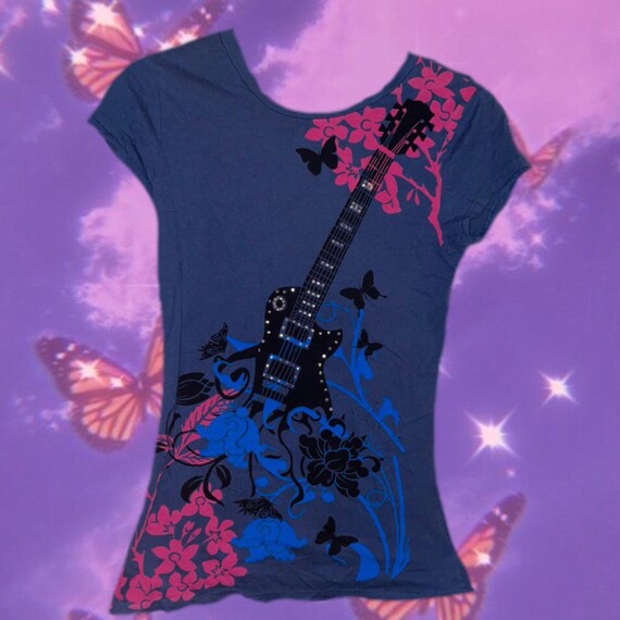 Y2K Rhinestone Guitar Tshirt Hannah Montana Disney Nostalgia - Etsy