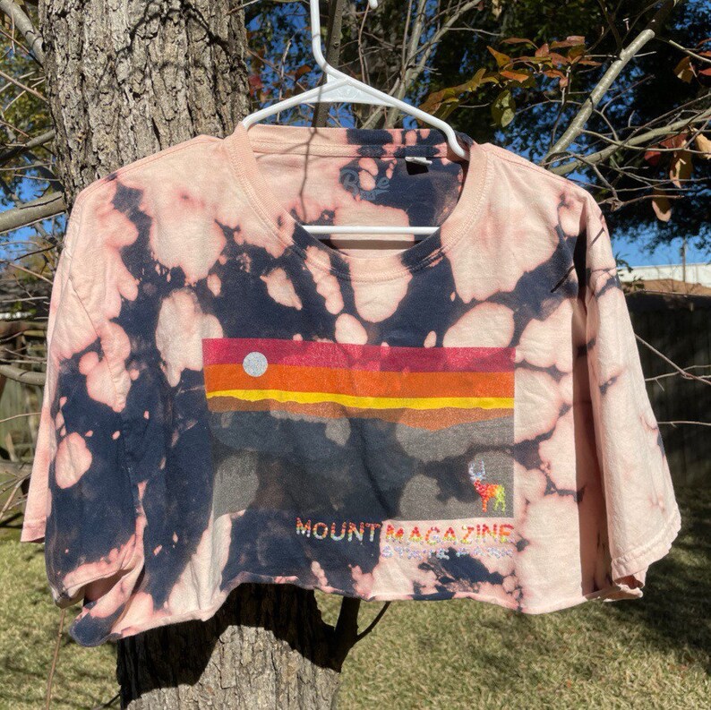 Arkansas State Park Bleach Dye Acid Wash Reverse Dye Tie Dye Bedazzled Cropped Tshirt Crop Top