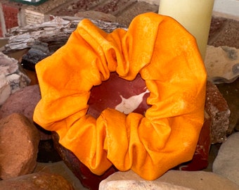 Y2K orange flower print handmade scrunchie