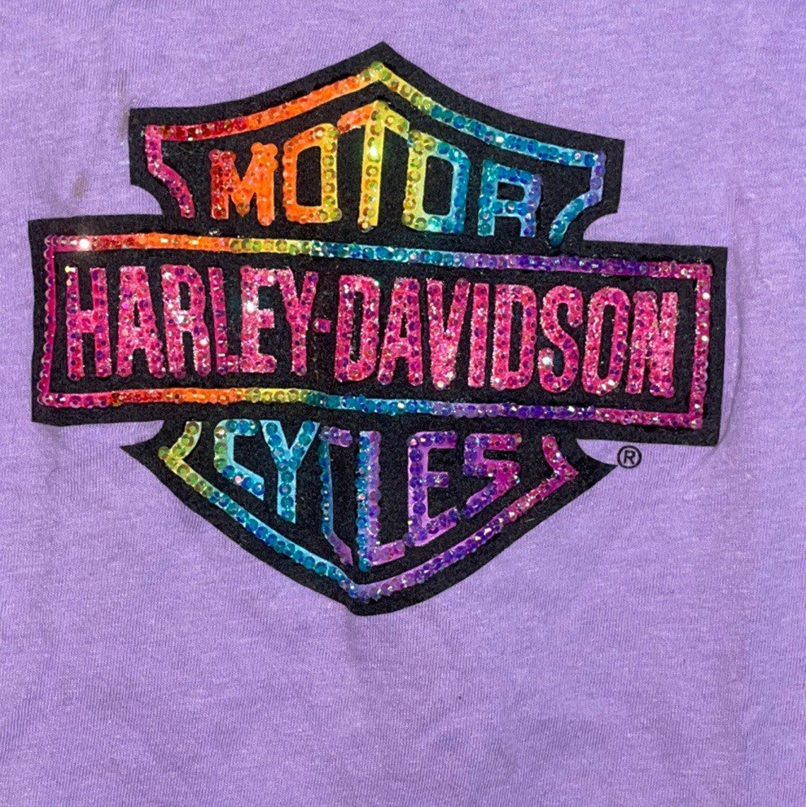 Handmade Rainbow Rhinestone Harley Davidson Crop Top Tshirt Etsy