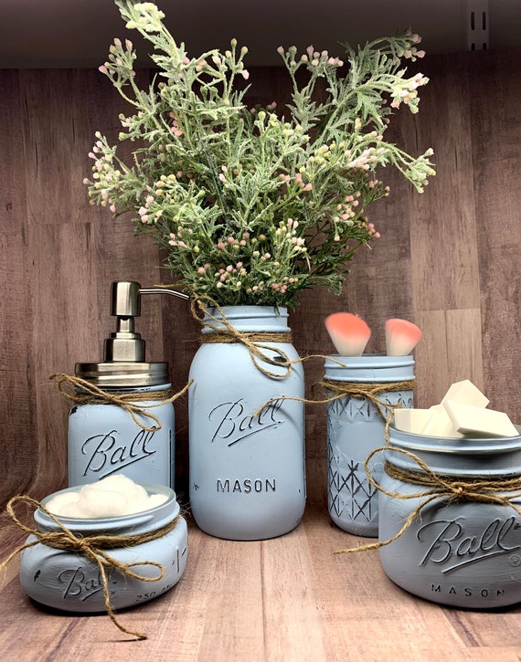 Set of 5 Mason Jar bathroom Set/bathroom mason jars/mason jar Etsy