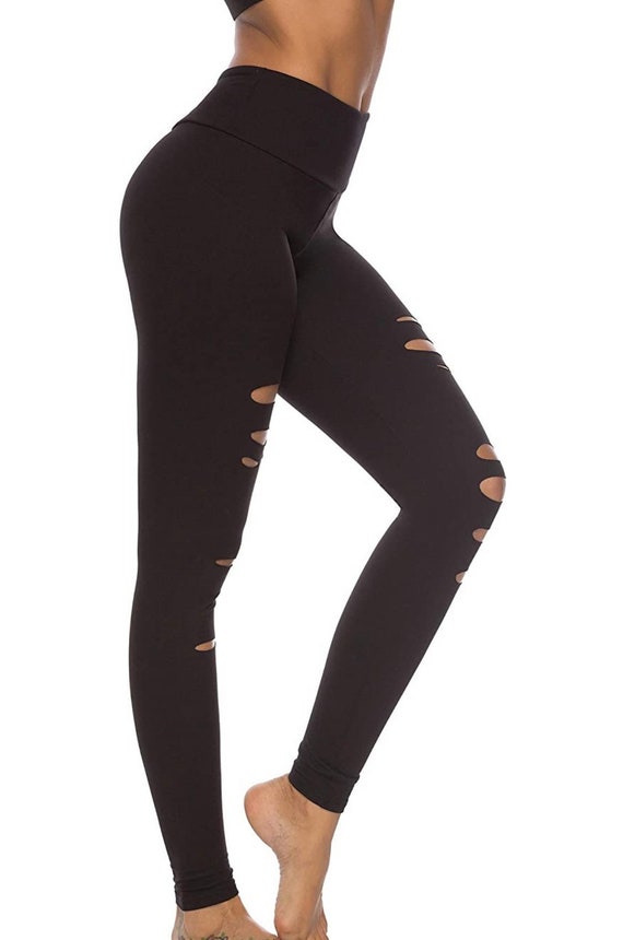 Waist Yoga Pants Cutout Ripped 