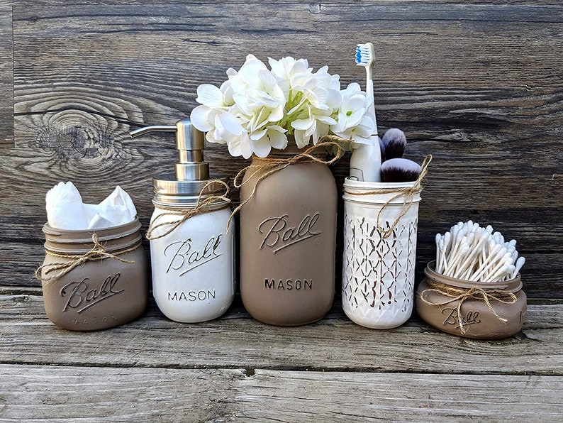 Mason Jar Bathroom Set/bathroom Mason Jars/mason Jar Decor Etsy