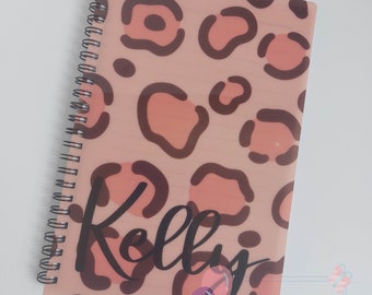 Pink Leopard Print Personalised Printed A5 Lined Notepad - Office Stationery - Work Notes