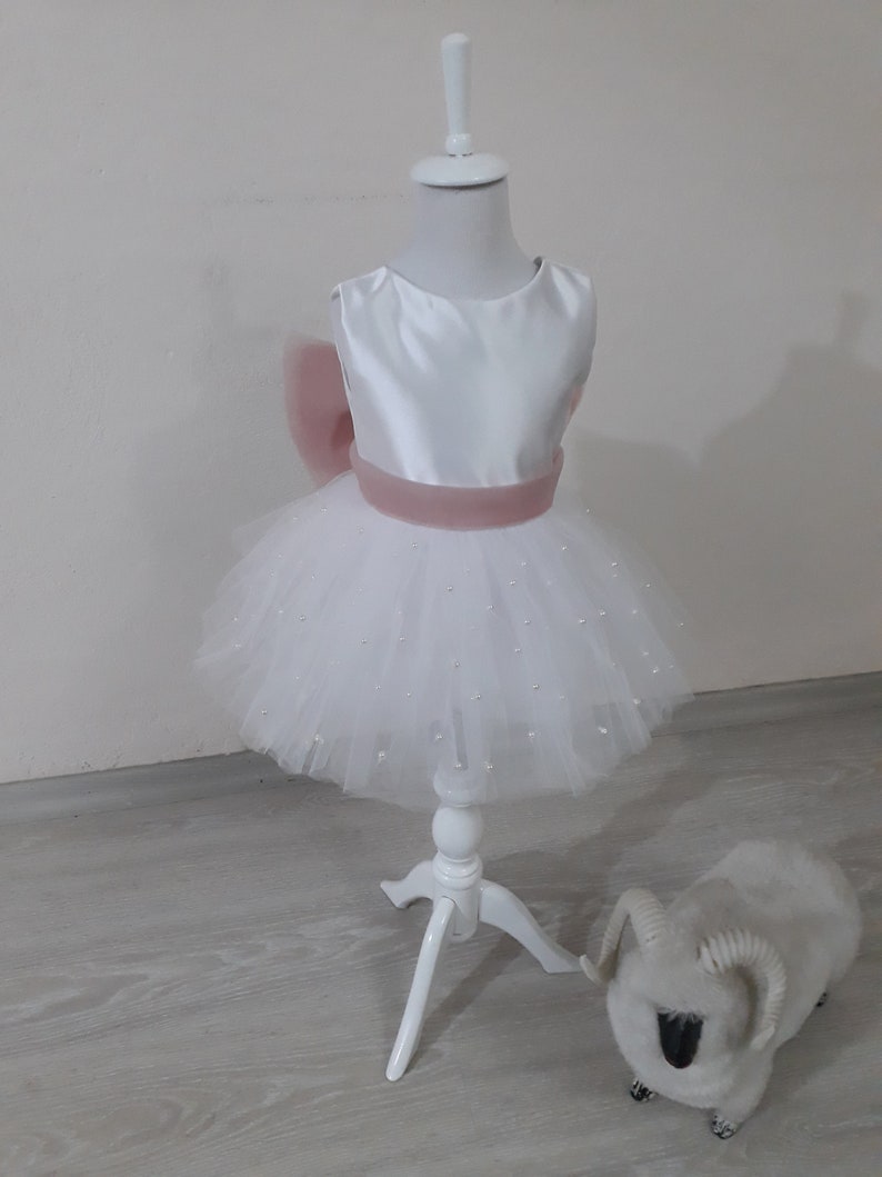 Beautiful Ankle Garment Girls Fancy Dress Long Girl Dress GRETA pearl Tulle Flower Girl Dress Blush Dress Wedding Bridesmaid Dress