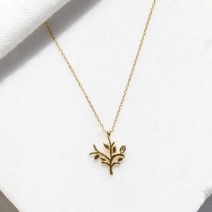 Collana con albero di ulivo in oro massiccio 14K, ciondolo con albero genealogico della vita, delicata collana con simbolo di amicizia e pace, idea regalo per gli amanti della natura