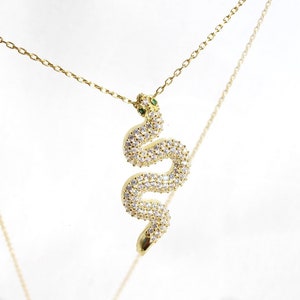 14K Gold Plated Slithering Snake Necklace: Sterling Silver Medusa Goddess Serpent Jewelry