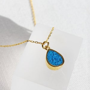 Mosaic Turquoise Teardrop Necklace, Sterling Silver Raw Turquoise Drop Necklace, 14K Gold Plated Blue Gemstone Pendant, Dainty Gift for Her image 1