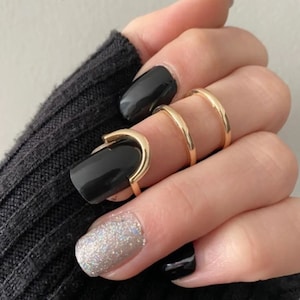 925 Sterling Silver Fingertip Nail Cover Ring, Gold Plated Adjustable Knuckle Ring, Cubic Zirconia Pave Stacking Ring, Simplistic Midi Ring