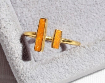 Raw Carnelian Double Bar Ring, Modern Two Bars Ring, T Shaped Geometric Ring, Orange Sunset Gemstone Adjustable Bolt Ring, Fertility Stone