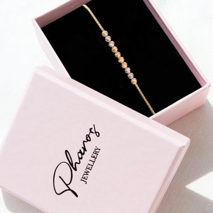 Pulsera satélite de cuentas dóricas de oro macizo de 14 quilates: cadena de palomitas de maíz bicolor tricolor imagen 8