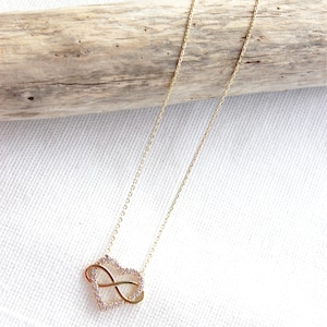 14K Solid Gold Intertwined Heart and Infinity Symbol Necklace, Eternity Eternal Love Pendant, Infinite Love Layering Necklace, Gift for Her image 6