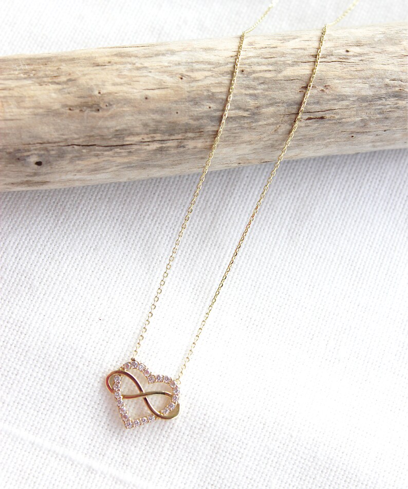 14K Solid Gold Intertwined Heart and Infinity Symbol Necklace, Eternity Eternal Love Pendant, Infinite Love Layering Necklace, Gift for Her image 6