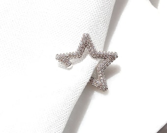 White CZ Star Sliding Ear Cuff, Sterling Silver Star Shaped No Piercing Wrap Earrings, Hollow Star Celestial Ear Clips, Unique Gift for Her