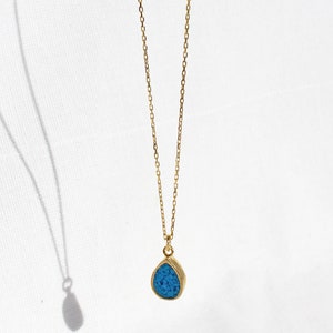 Mosaic Turquoise Teardrop Necklace, Sterling Silver Raw Turquoise Drop Necklace, 14K Gold Plated Blue Gemstone Pendant, Dainty Gift for Her image 2