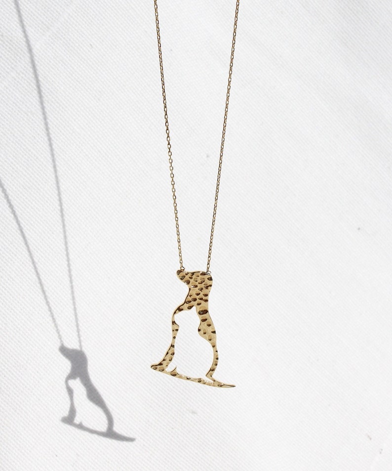 14K Solid Gold Dog and Cat Silhouette Necklace, Dainty Fur Mom Necklace, Dog & Cat Owner Pendant, Pet Memorial Keepsake, Animal Lover Gift image 1