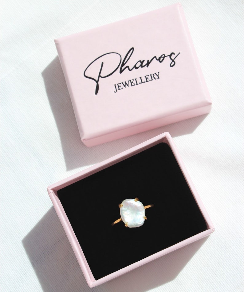 Pharos Rings 4K Gold Plated Freshwater Pearl Ring: Adjustable Sterling Silver Band ...