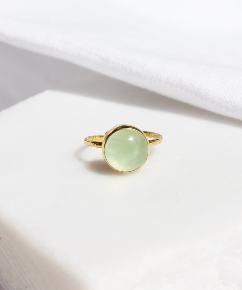 Gold Plated Raw Emerald Ring, May Birthstone Ring, Boho Adjustable Stacking Ring, Circle Round Stone Ring, Modern Geometric Jewelry, image 7