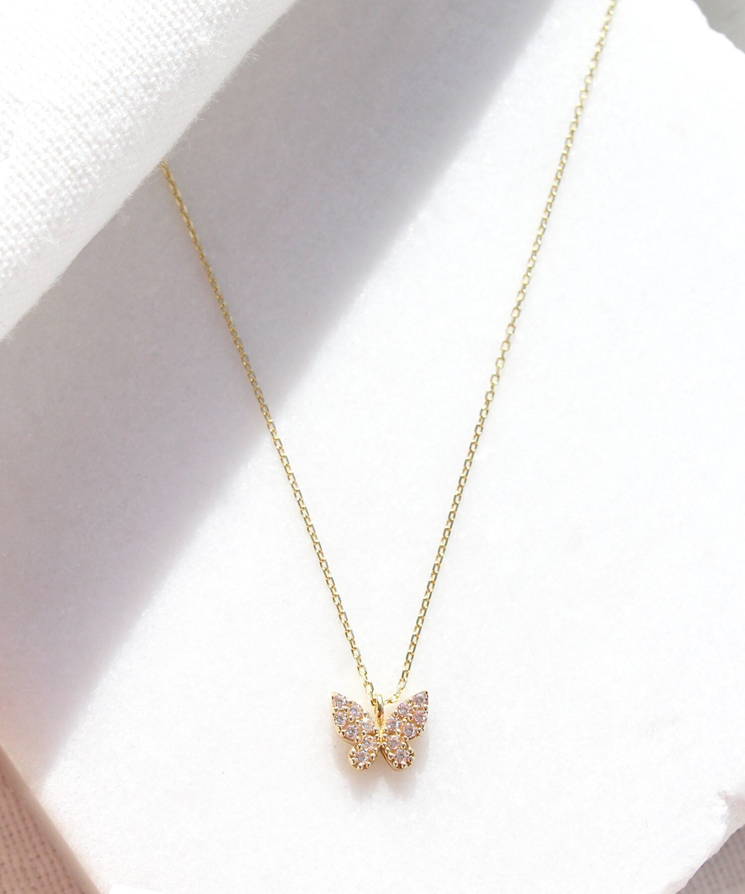 14K Solid Gold Butterfly Necklace, 8K Gold Dainty Rebirth Butterfly Pendant, Mini Minimalist Layering Necklace, Bridal Jewelry, Gift for Her