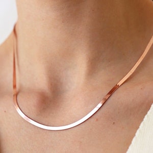 Gold Plated Herringbone Chain Necklace, Layering Chain Necklace, 925 Sterling Silver Flat Chain, Rose Gold Snake Chain Necklace image 6