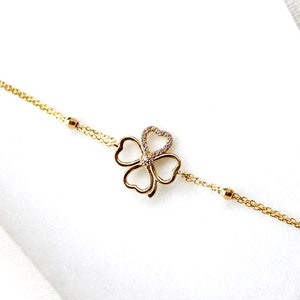14K Solid Gold Clover Luck Bracelet, Four Leaf Clover Lucky Charm Bracelet, Protection Amulet Bracelet, Bridal Wedding Jewelry, Gift for Her