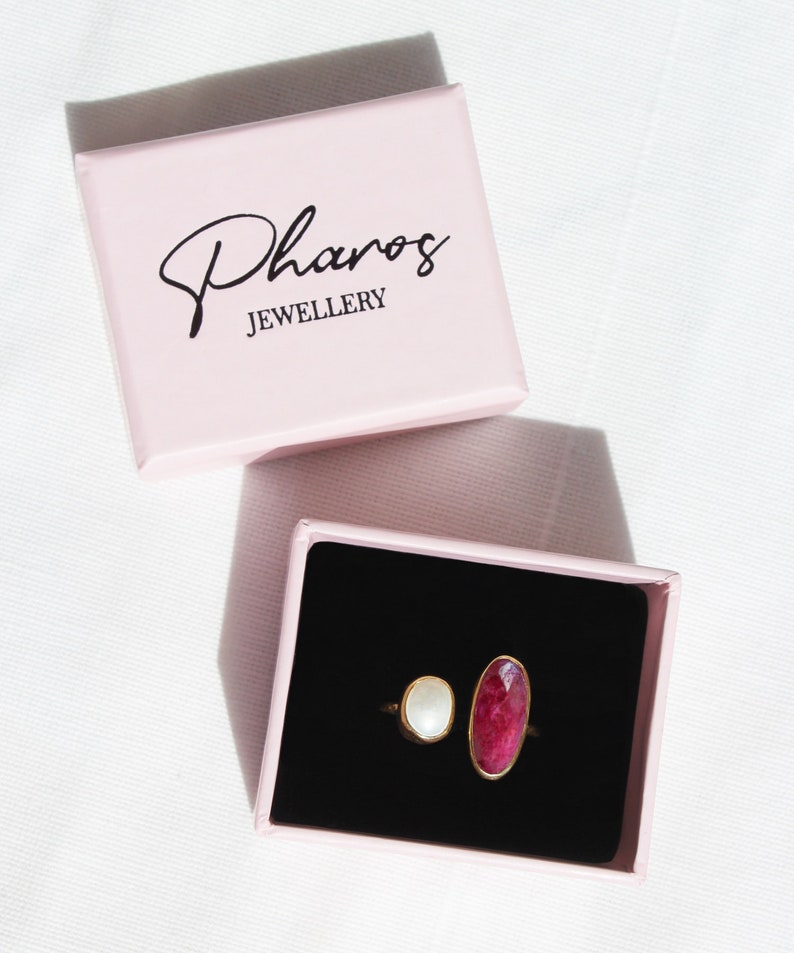 Raw Ruby and Baroque Pearl Adjustable Ring, 14K Gold Plated Genuine Ruby Hammered Silver Ring, July Birthstone, Natural Pink Gemstone Ring image 7