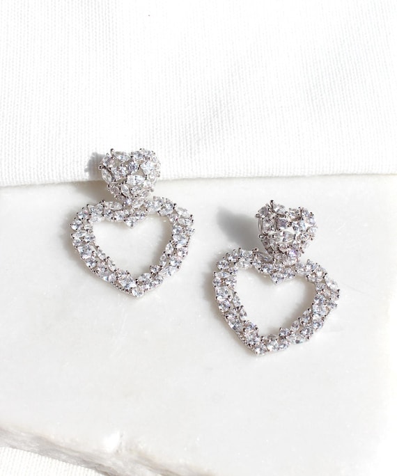 Boucles D'oreilles Pendantes En Argent Massif, Design Cœurs - Occasion