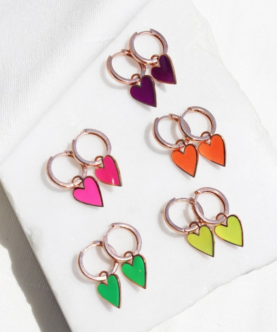 Créoles En Argent 925 Avec Cœur Pendentif Or Et Argent - Boucles D'oreilles Huggies Hypoallergéniques Pour Femmes, Filles, Adultes Et Enfants