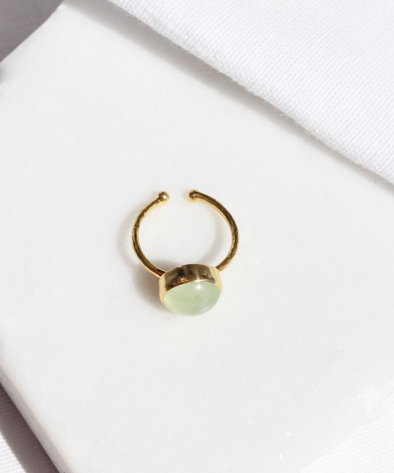 Gold Plated Raw Emerald Ring, May Birthstone Ring, Boho Adjustable Stacking Ring, Circle Round Stone Ring, Modern Geometric Jewelry, image 8