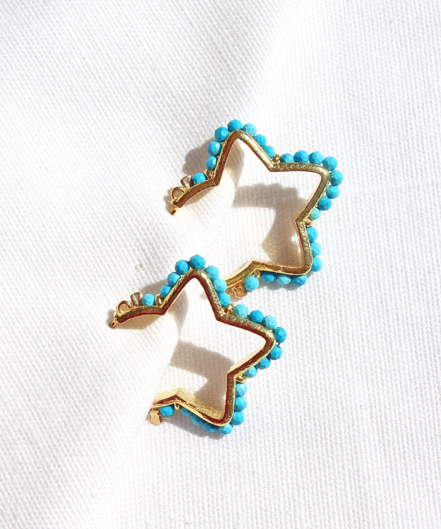 14K Gold Plated Turquoise Star Hoop Earrings: Sterling Silver Celestial…