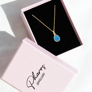 Mosaic Turquoise Teardrop Necklace, Sterling Silver Raw Turquoise Drop Necklace, 14K Gold Plated Blue Gemstone Pendant, Dainty Gift for Her image 4
