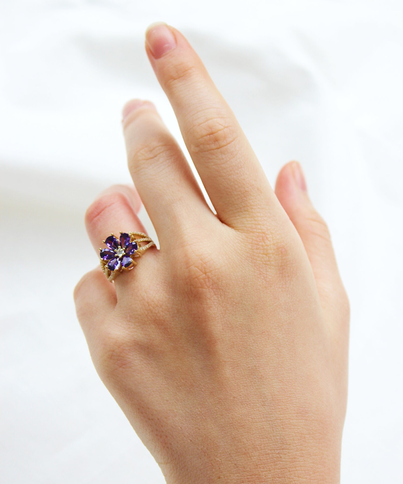 Purple Flower Ring 14K Solid Gold / Daisy Ring / Purple Etsy