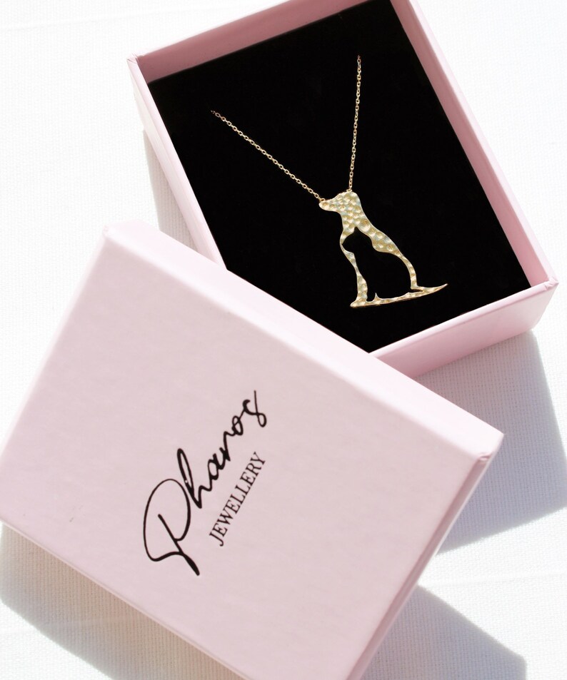 14K Solid Gold Dog and Cat Silhouette Necklace, Dainty Fur Mom Necklace, Dog & Cat Owner Pendant, Pet Memorial Keepsake, Animal Lover Gift image 2