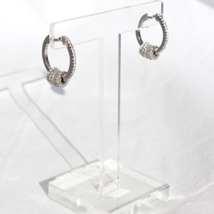 Rose Gold Plated Hoop Earrings with Sliding Rings, Unique Cubic Zirconia Pave Set Hoop Earrings, Sterling Silver Small Circle Charm Earrings image 5