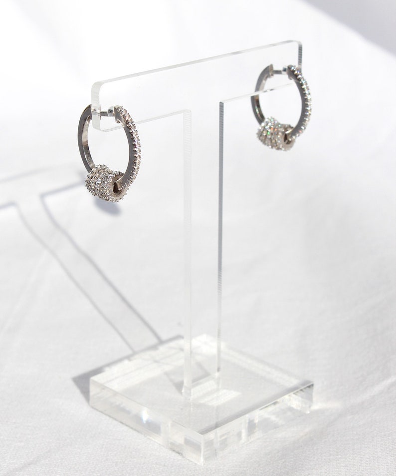 Rose Gold Plated Hoop Earrings with Sliding Rings, Unique Cubic Zirconia Pave Set Hoop Earrings, Sterling Silver Small Circle Charm Earrings image 5