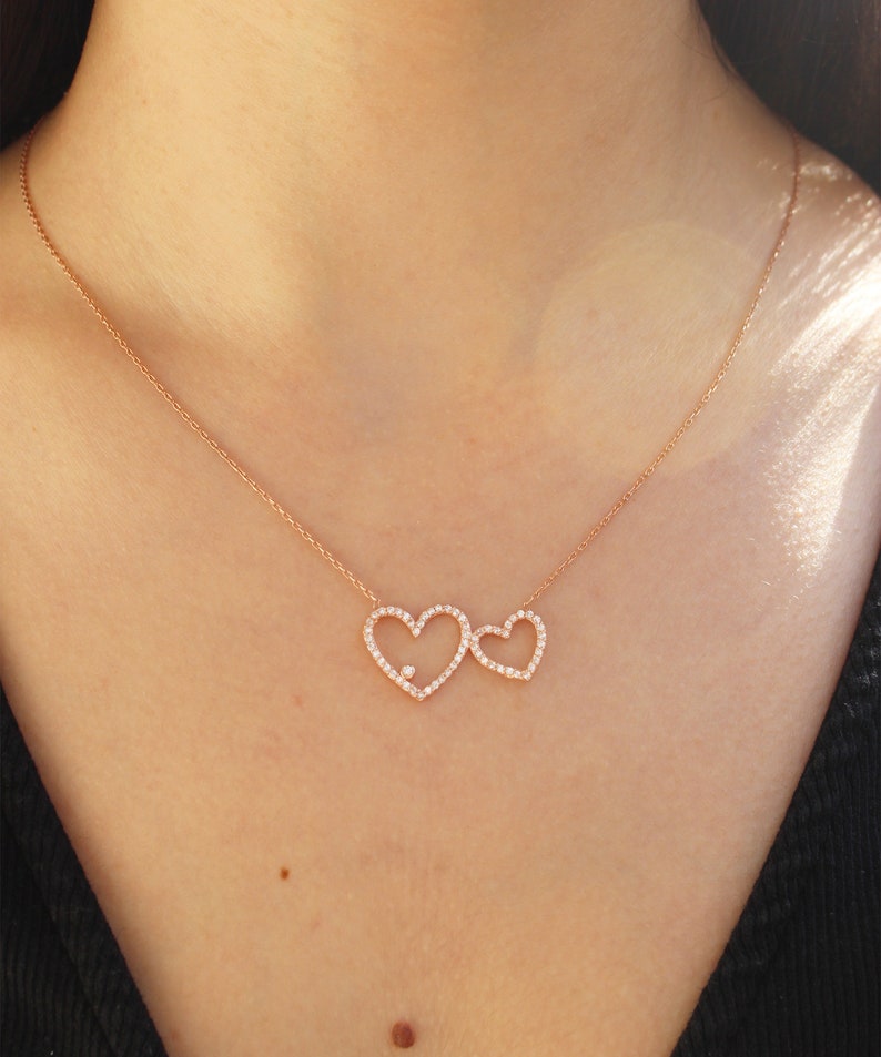 Double Heart Necklace Love Necklace Mother Child Necklace Two Hearts Necklace Gift for Her Gift for Mom