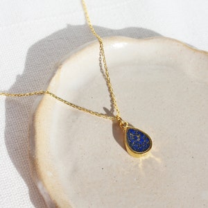 Mosaic Turquoise Teardrop Necklace, Sterling Silver Raw Turquoise Drop Necklace, 14K Gold Plated Blue Gemstone Pendant, Dainty Gift for Her image 10
