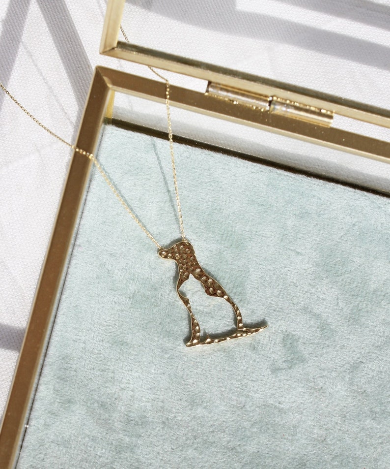 14K Solid Gold Dog and Cat Silhouette Necklace, Dainty Fur Mom Necklace, Dog & Cat Owner Pendant, Pet Memorial Keepsake, Animal Lover Gift image 5