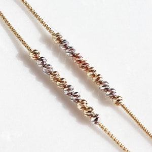 Pulsera satélite de cuentas dóricas de oro macizo de 14 quilates: cadena de palomitas de maíz bicolor tricolor imagen 1