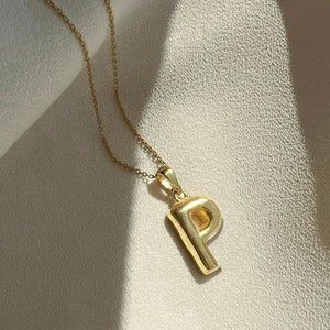14K Gold Plated Bubble Letter Necklace, Sterling Silver Balloon Initial ...