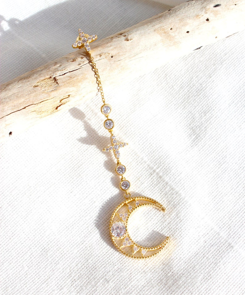 Moon and Stars Earrings / Gold Plated Asymmetric Earrings / - Etsy