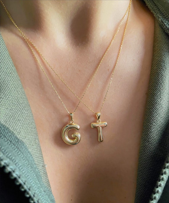 14K Gold Plated Bubble Letter Necklace Sterling Silver Balloon Initial Name Pendant Personalized Custom Gift for Her Bridesmaid Gifts