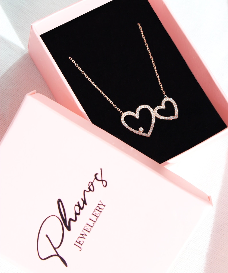 Double Heart Necklace Love Necklace Mother Child Necklace Two Hearts Necklace Gift for Her Gift for Mom