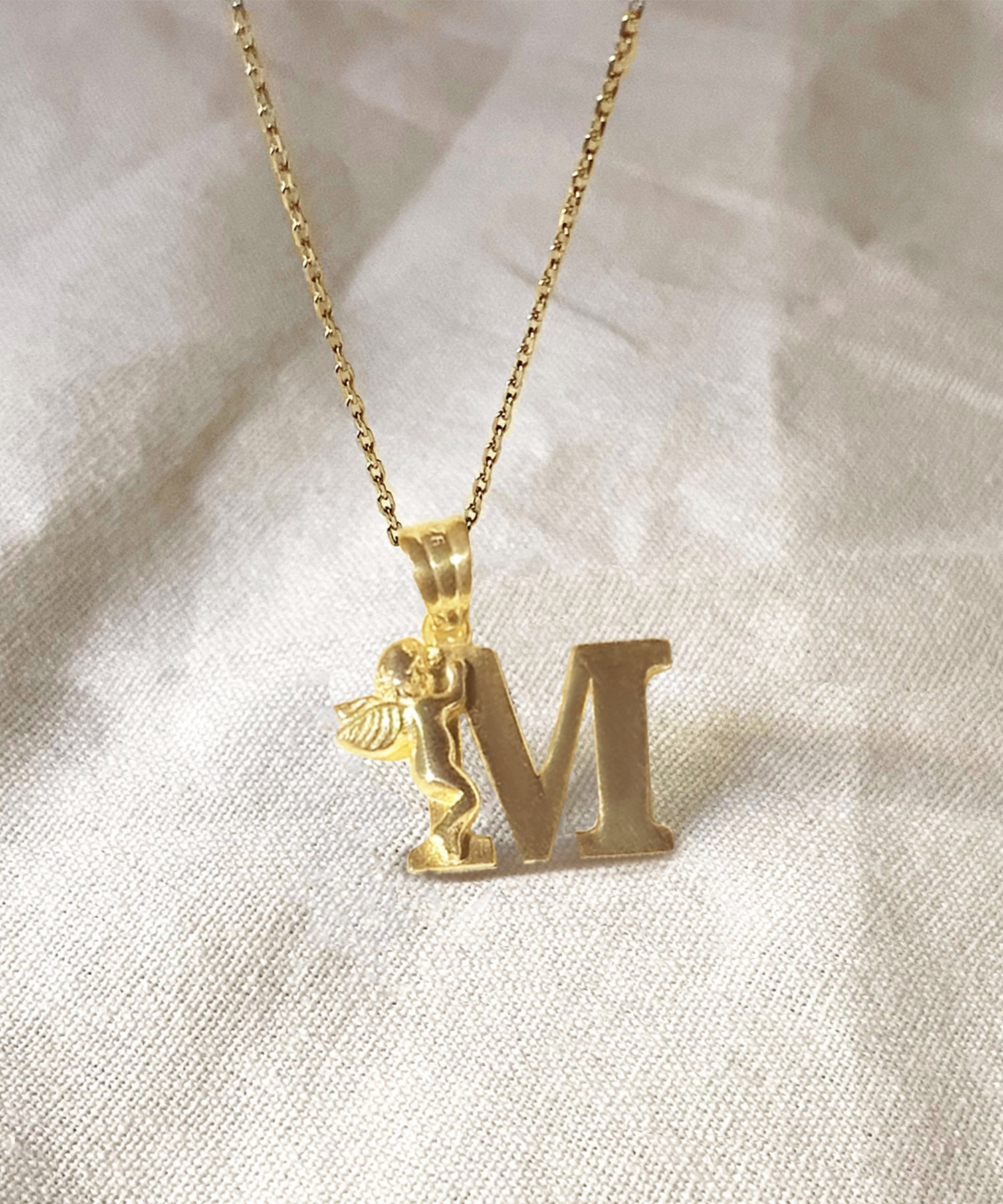 Angel Initial 14K Gold Plated Angel Initial Necklace: Sterling Silver Letter Pendant ...