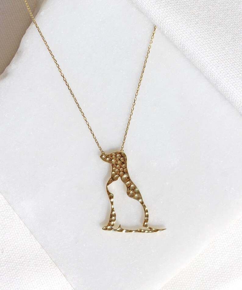 14K Solid Gold Dog and Cat Silhouette Necklace, Dainty Fur Mom Necklace, Dog & Cat Owner Pendant, Pet Memorial Keepsake, Animal Lover Gift image 10