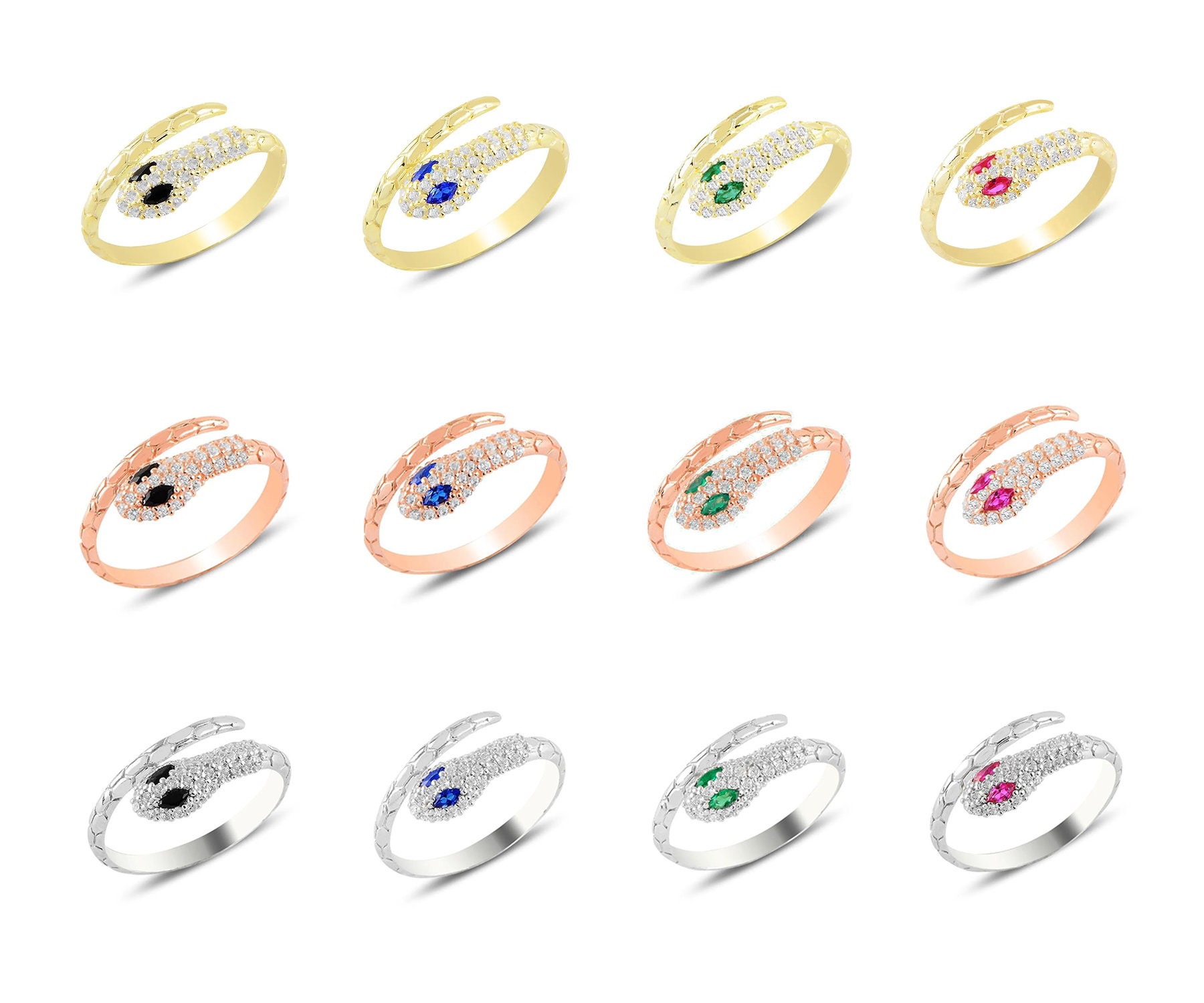 Anello Regolabile Vintage A Forma Di Serpente Con Occhi Verdi - Placcato Oro - Idea Regalo