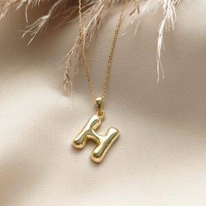14K Gold Plated Bubble Letter Necklace, Sterling Silver Balloon Initial ...